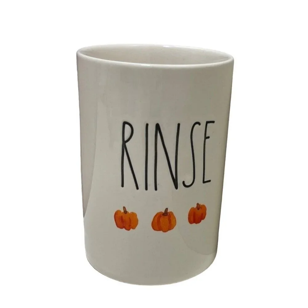 Rae Dunn Ceramic Rinse Cup/ Toothbrush‎ Holder With Pumpkin Design NWOT